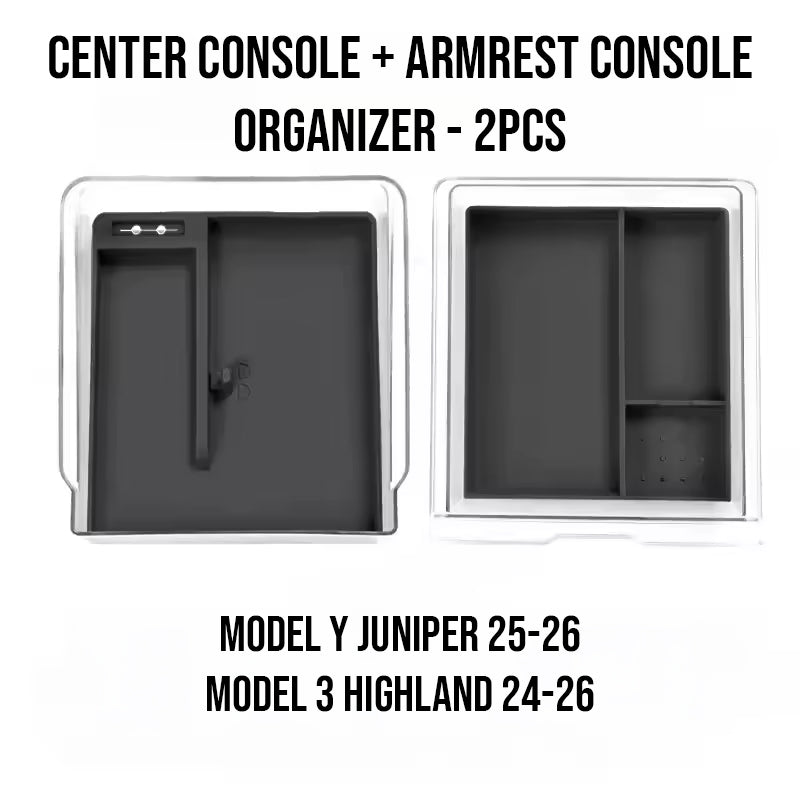 Center Console + Armrest Storage Box for Tesla Model 3 Highland (2024–2026) & Model Y Juniper (2025–2026)